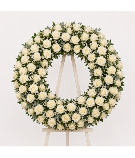 Corona completa de rosas · aro de 70 cm