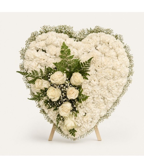 Corazón de claveles con penacho de rosas · 50 cm