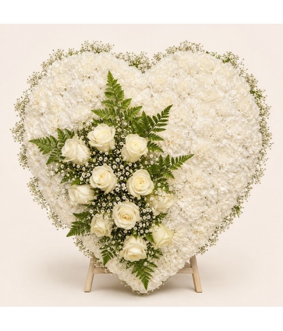 Corazón de claveles con penacho de rosas · 60 cm
